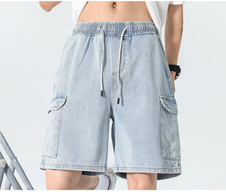 American Workwear Trendy Brand Denim Shorts for Boys Summer Thin Loose Straight 2025 New Men's Casual Pants