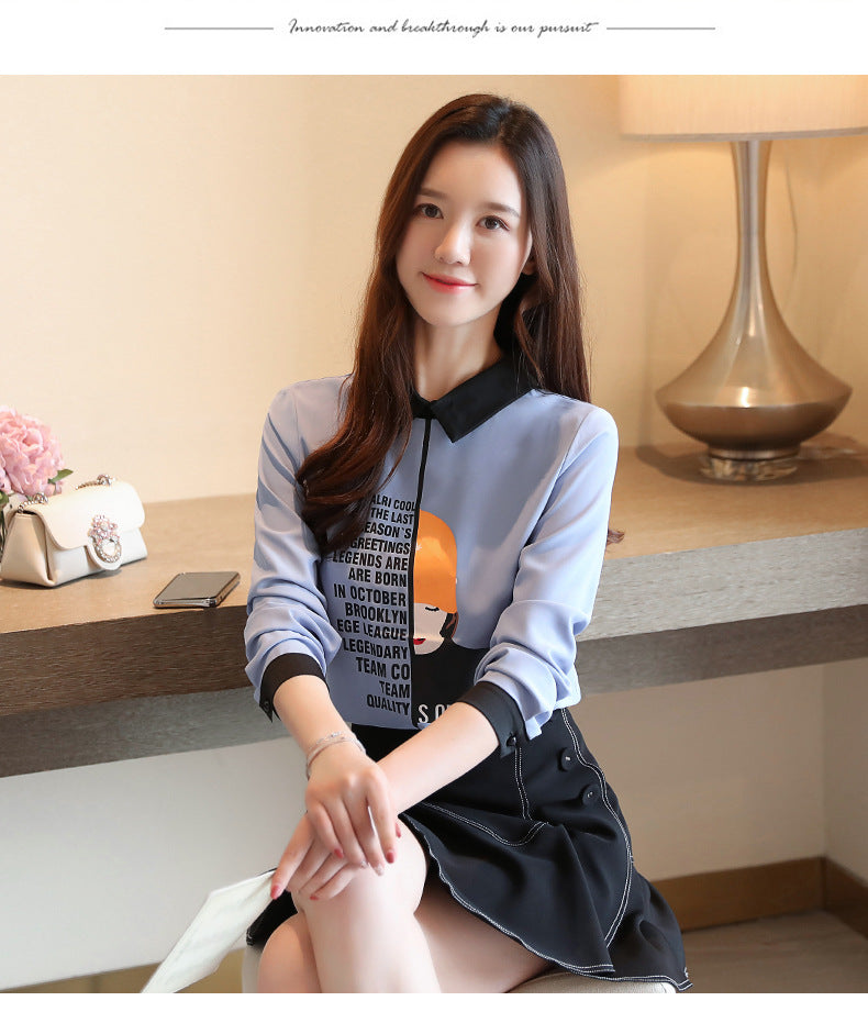 2025 Early Spring Real Shot Design Sense Letter Printed Girls Chiffon Shirt Autumn Korean Loose Long Sleeve Small Shirt Top