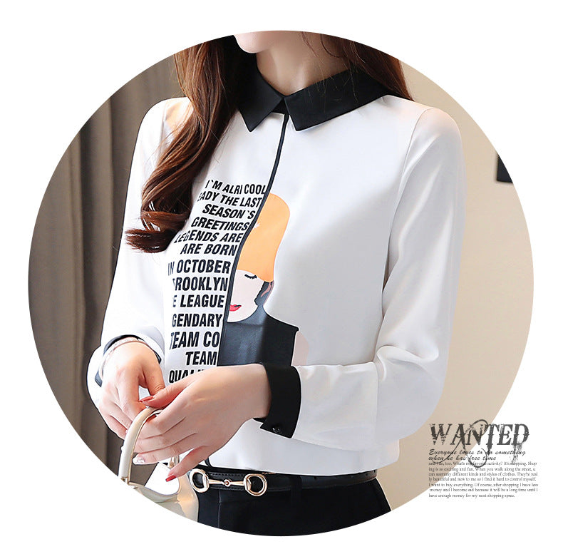 2025 Early Spring Real Shot Design Sense Letter Printed Girls Chiffon Shirt Autumn Korean Loose Long Sleeve Small Shirt Top