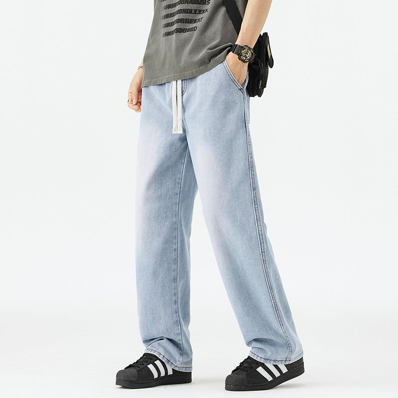 Jeans Men's 2025 Summer Thin Straight Drawstring Loose Wide Leg Boys American Style Fashion Brand All-match Casual Pants
