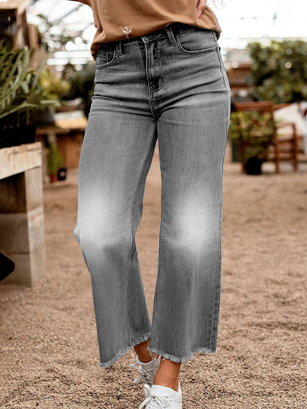Cross-Border Raw Edge Jeans for Fat Girls mm High Waist Loose Slimming Look Tassel Baguette Pants Nine-Point Straight Cigarette Pants