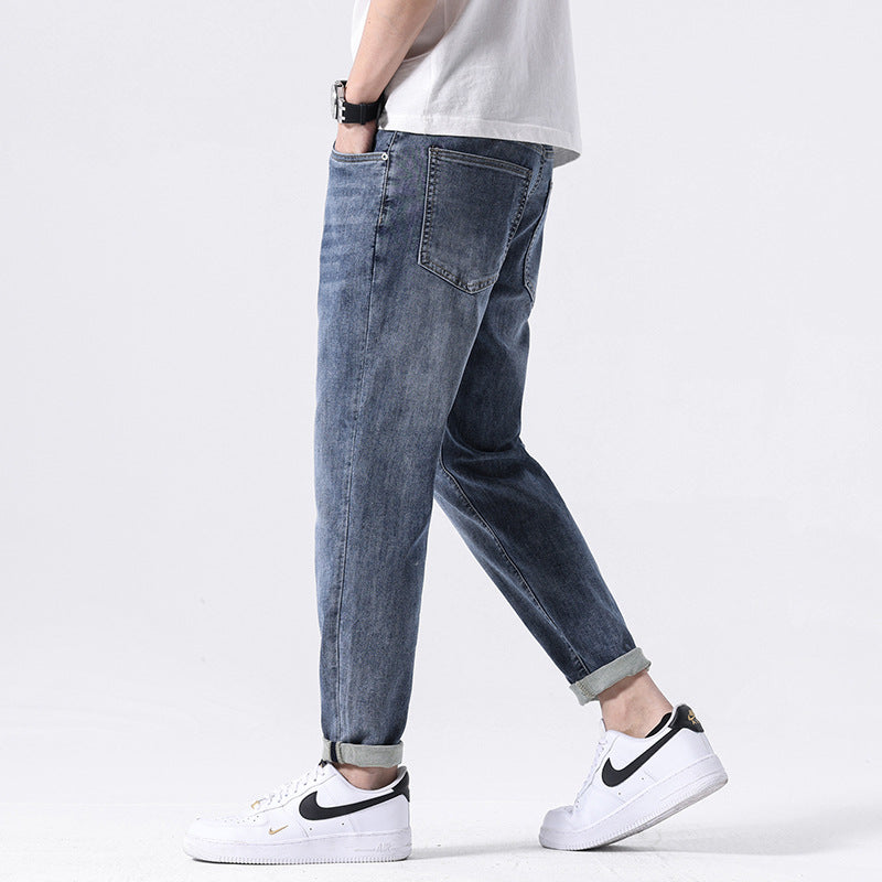 Blue Jeans Men's Summer Thin Loose Straight Trendy Brand Pants 2024 New Stretch Boys Long Pants