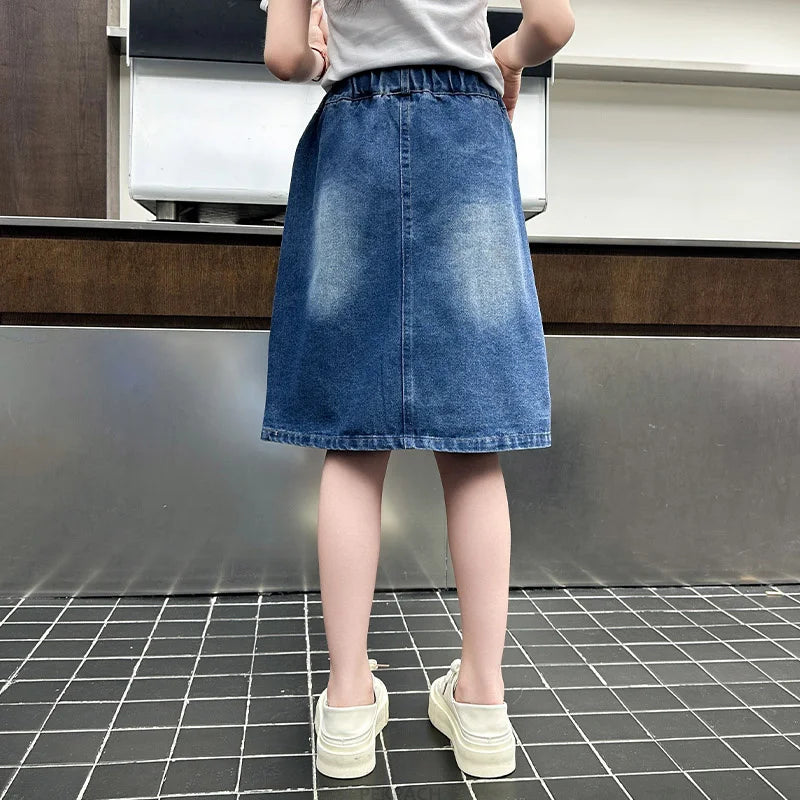 Summer Children vintage Denim Skirt for Teen Girl Fashion Pencil Skirts with Bow Knot For Kids Teenager Age 5 6 7 8 9 10 13 14Y