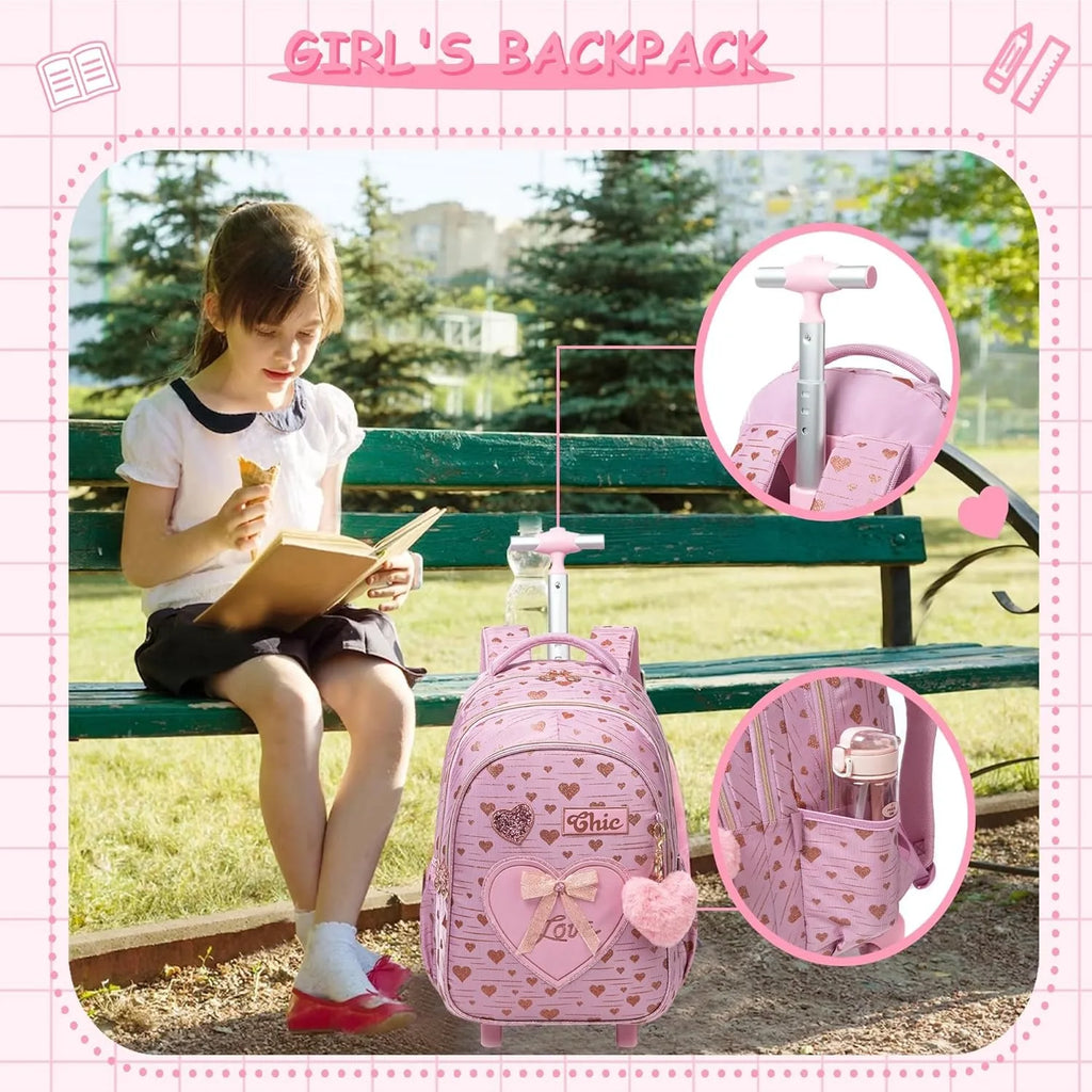 3PCS Girls School Backpack Set with Lunch Tote and Pencil Case Lightweight Elementary Bookbag for Kids Back To School Mochila