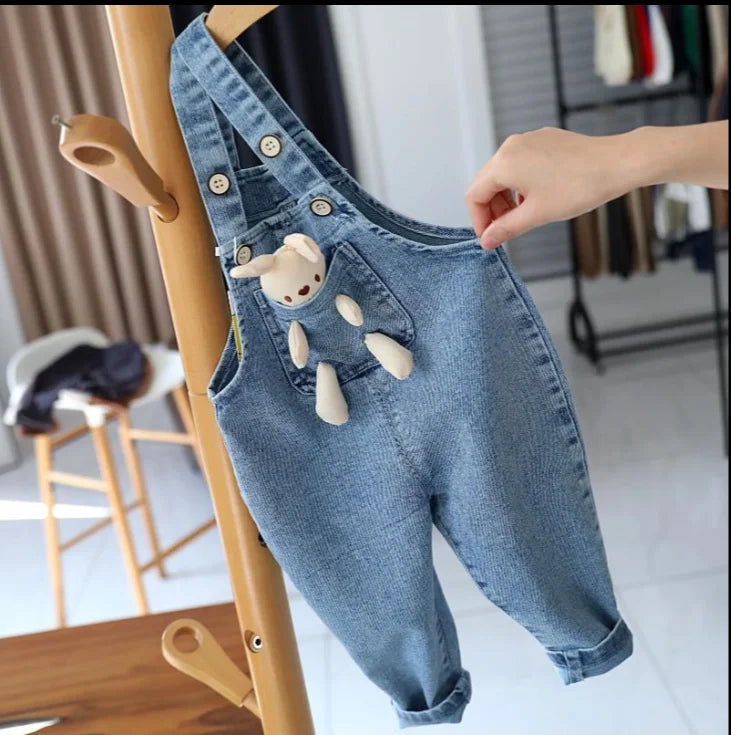 Baby Girls Jeans Pants Spring and Autumn Children's Denim Pants Boys and Girls Casual Denim Strap Pants 0-6 Years