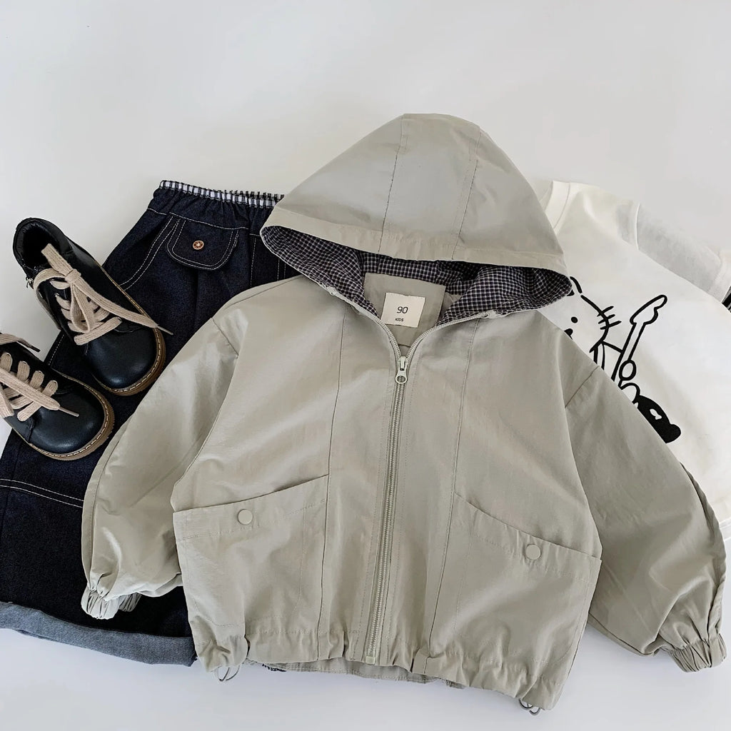 Children Clothes Kids Casual Coat 2025 Autumn New Fashionable Korean Style Boys Solid Color Hooded Jacket Stylish Coat