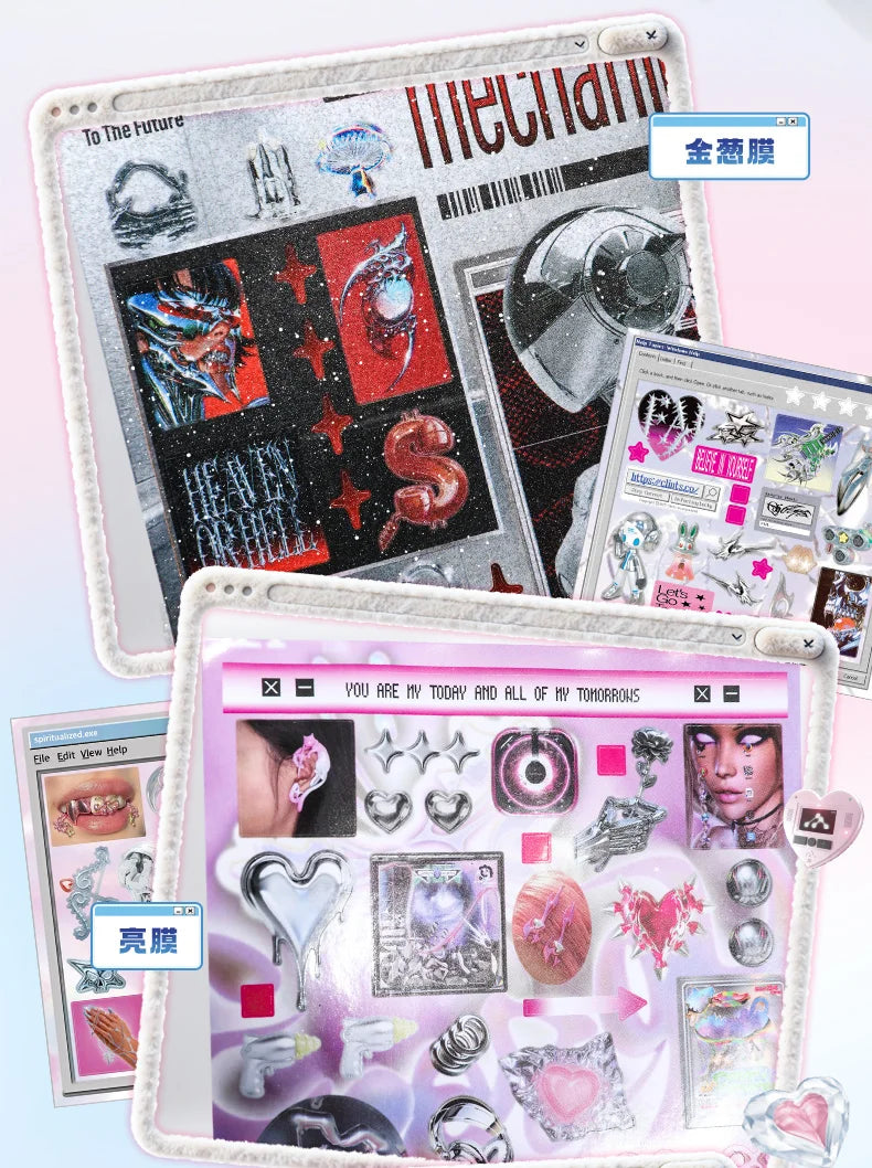 JIAMEI 30sheets Retro and Future Series Kawaii Ins Die Cutting Font Stickers Book DIY Diary Clipbook Aesthetics Stickers