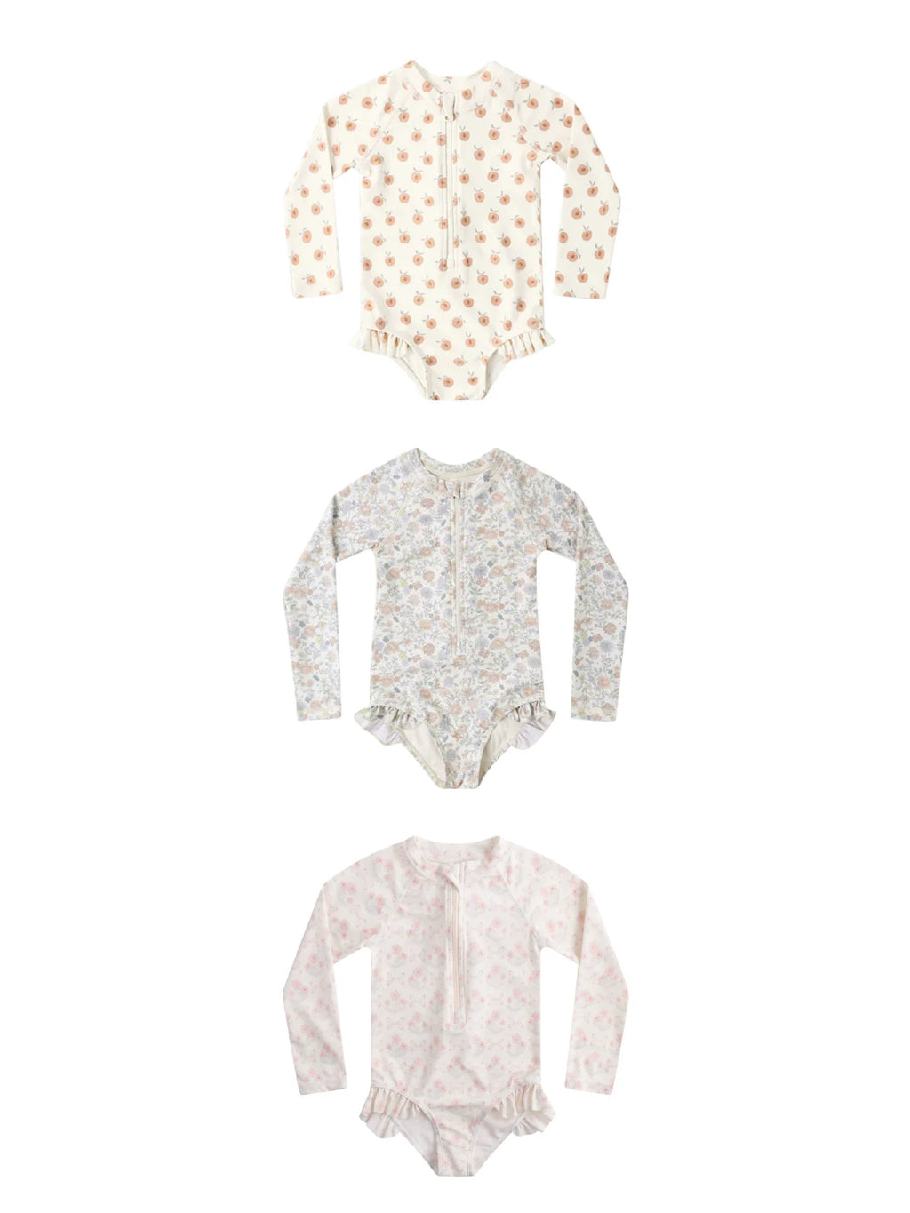 deer jonmi New 2026 Summer Toddlers Girls Printed Long Sleeve Swimsuits Ruffles Sunproof One-piece Children Beach Swimwear
