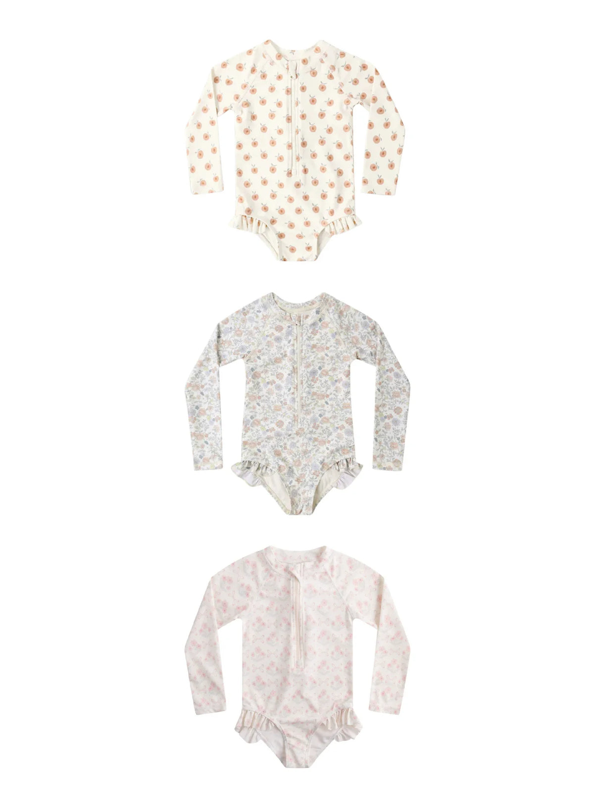 deer jonmi New 2026 Summer Toddlers Girls Printed Long Sleeve Swimsuits Ruffles Sunproof One-piece Children Beach Swimwear