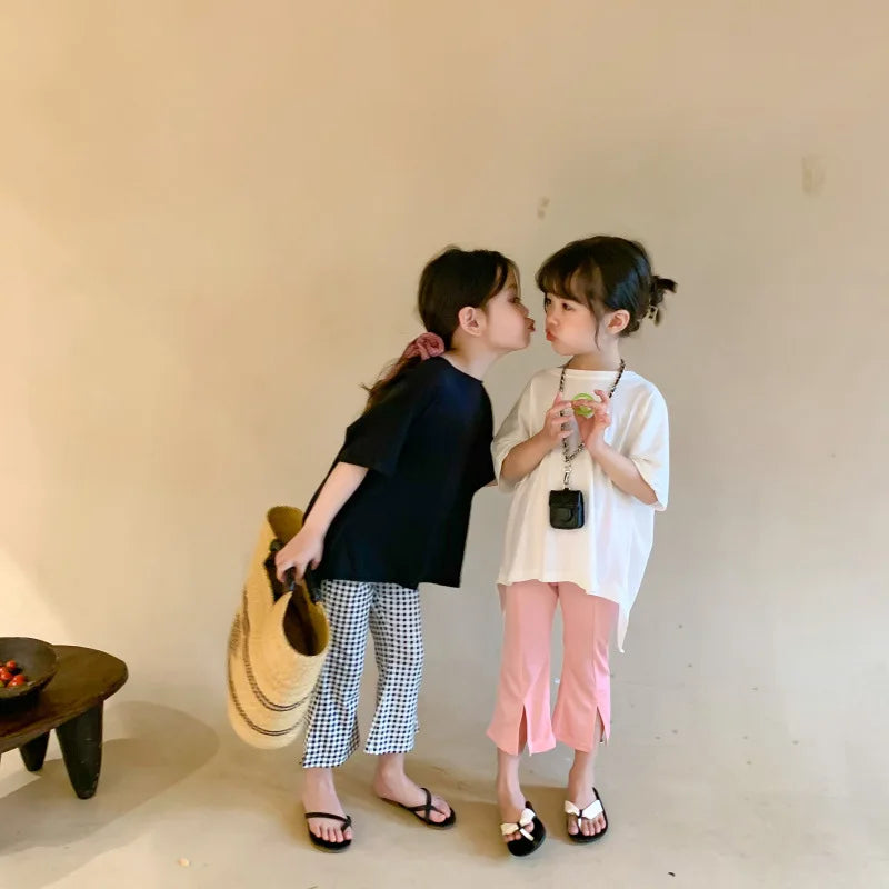 Girls T-shirt Children's Fashion T-shirt 2025 Summer New Style Back Fork Design T-shirt Baby Fashion Casual Short Sleeve Top