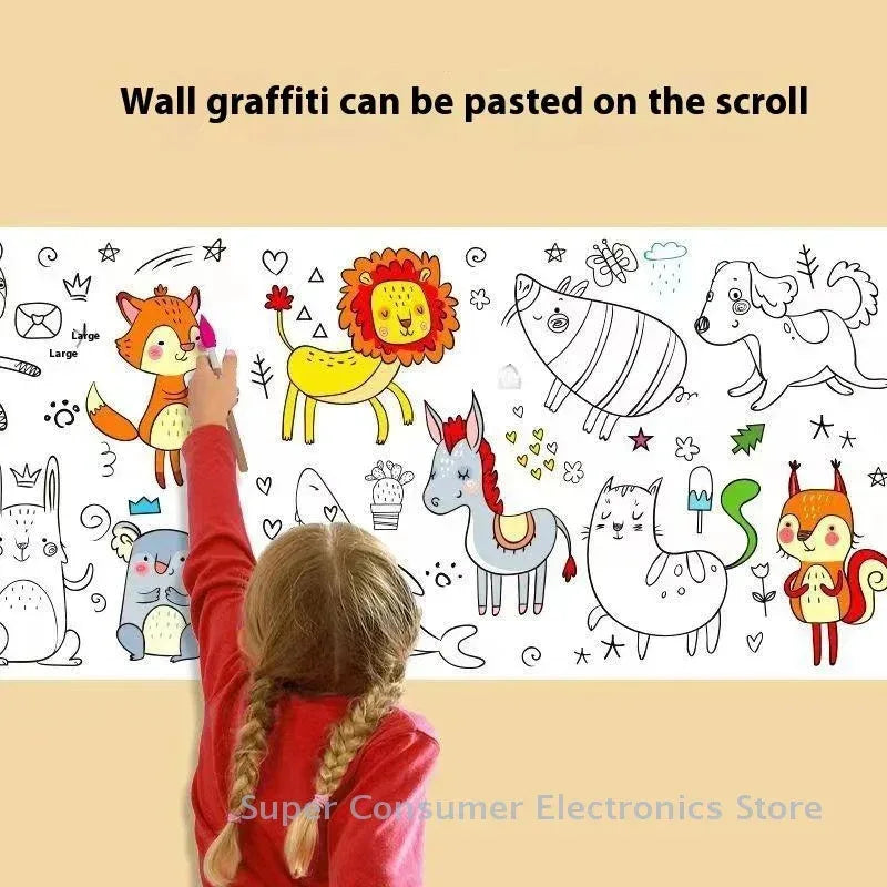 Ocean Dinosaur Princess Children's Drawing Scroll Paper - Coloring Scroll for Kids, Hand-drawn Painting and Color Filling