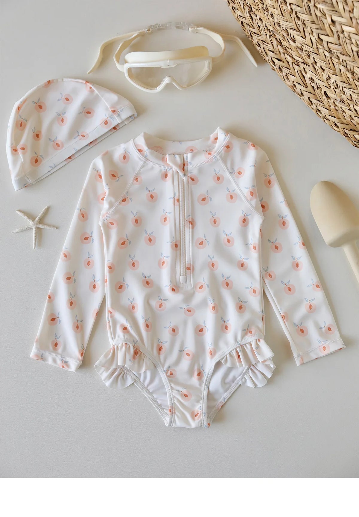 deer jonmi New 2026 Summer Toddlers Girls Printed Long Sleeve Swimsuits Ruffles Sunproof One-piece Children Beach Swimwear