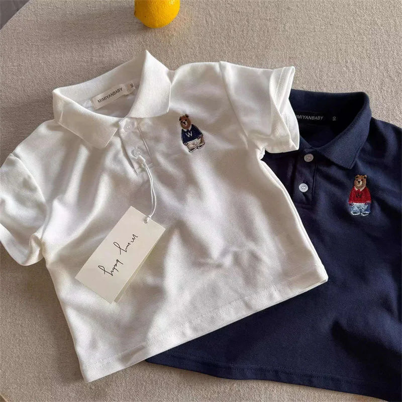 Cute Toddler Boys Polo T-shirts Bear Kids Tops Tees Summer Children's Clothes
