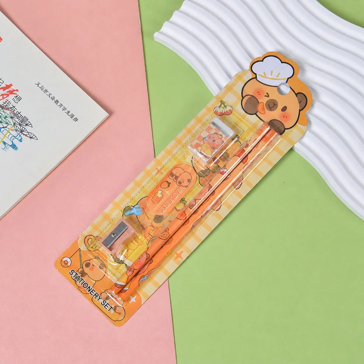 Kids Cartoon 5-Piece Stationery Set Complete Pencil Ruler Eraser Combo Cute Back To School Gift School Office Suppliers