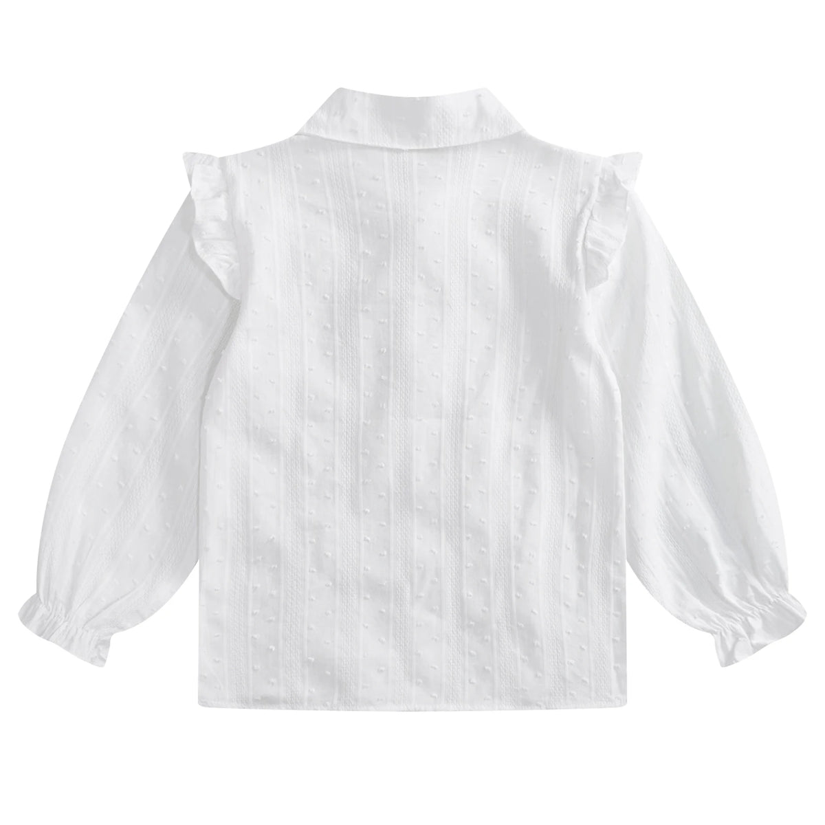 Kids Girls Shirts Spring Autumn Cotton Cute Lace Trim Collar Solid Color Puff Sleeve Bowknot Blouse Tops Casual School Uniform