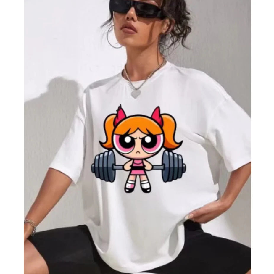 Girls Super Powerful Blouse Training Printed Women's T-shirt Casual Streetwear Tops Academy Gym Fitness Summer Women's Clothing