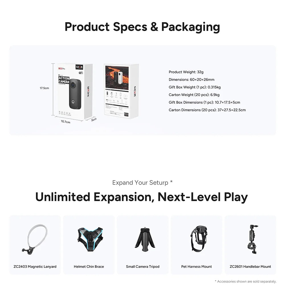 SJCAM C100 Pro Thumb Action Camera 4K Upgraded from C100+ More Stable Connection Clearer Image Cycling Vlogging Mini Camera