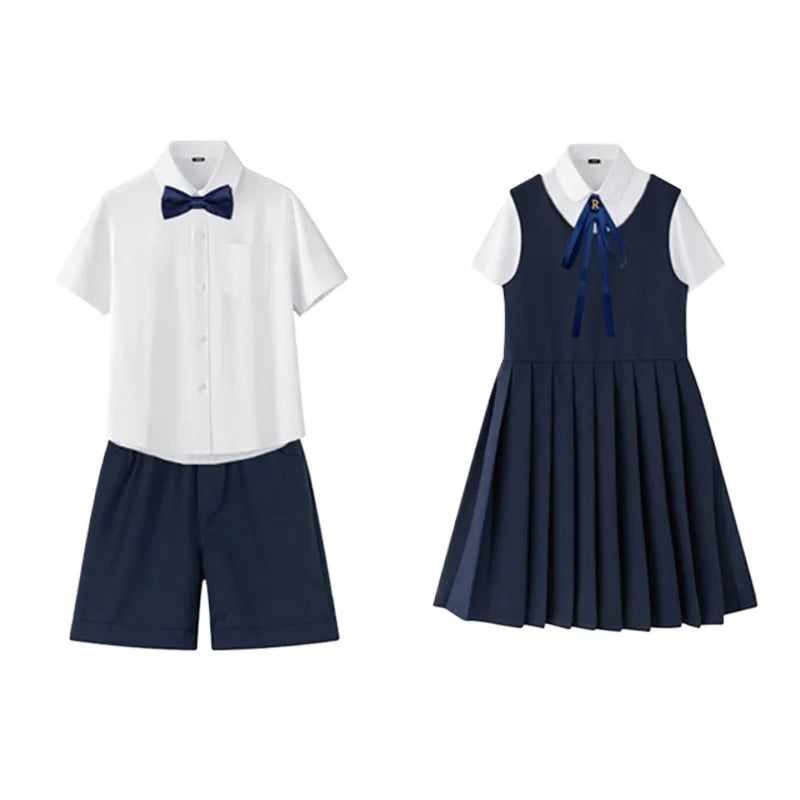 Boys British School Uniforms Shirt Shorts Girls Preppy Dress Kids Japan Korean Clothes Sets Children Students Summer Outfits