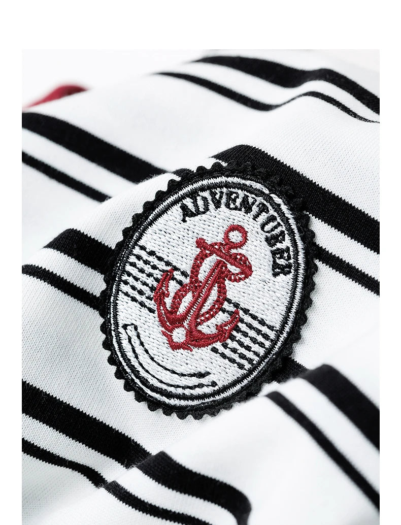 TOYOUTH Women T Shirts 2026 Summer New Striped Short Sleeve Age Reducing College Style Crew Neck Tops