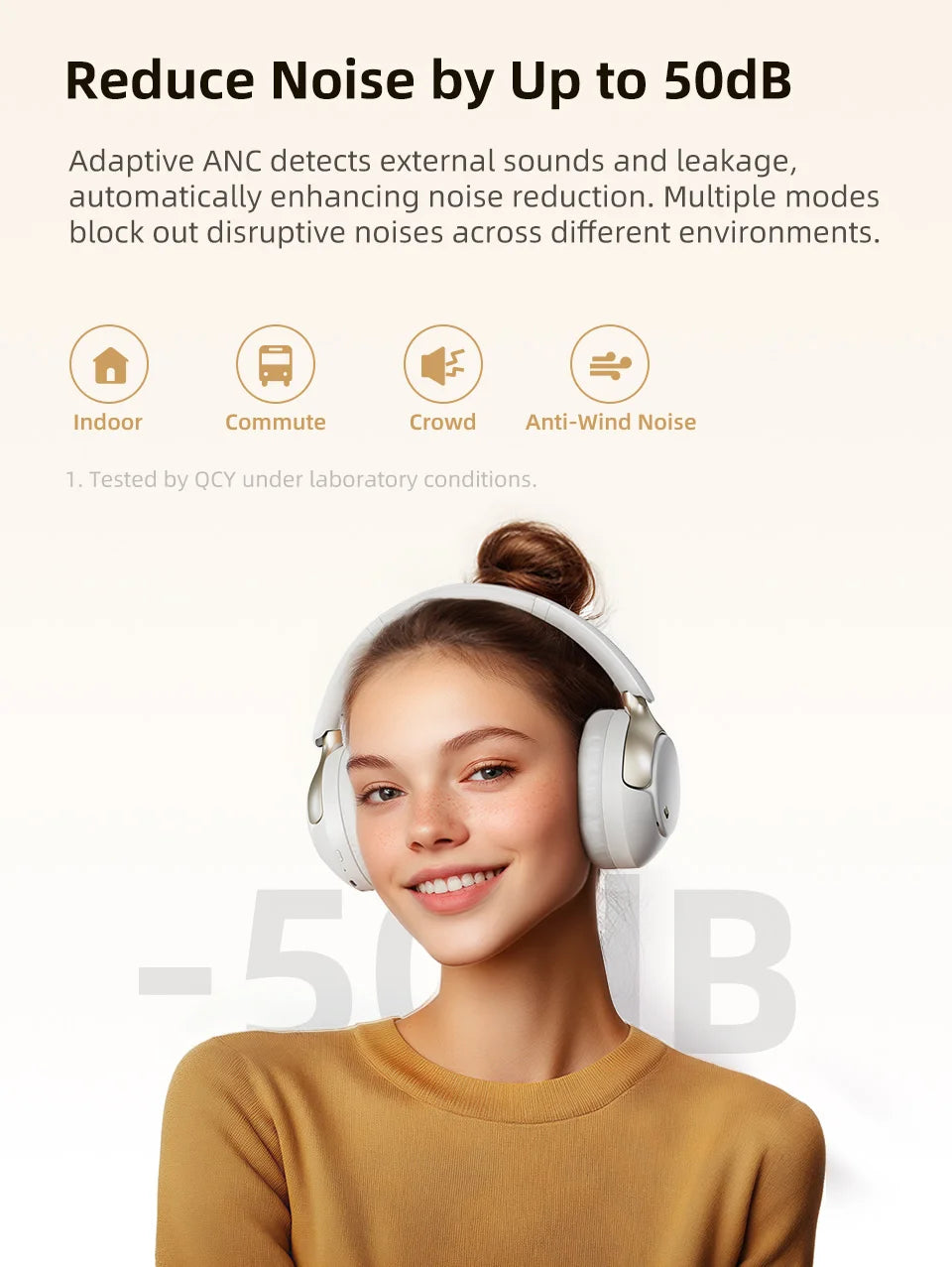 QCY H3 Pro ANC  Wireless Headphones 50dB Noise Canceling Bluetooth 5.4 LDAC Hi-Res Spatial Audio Over-Ear Headset 55H Playtime