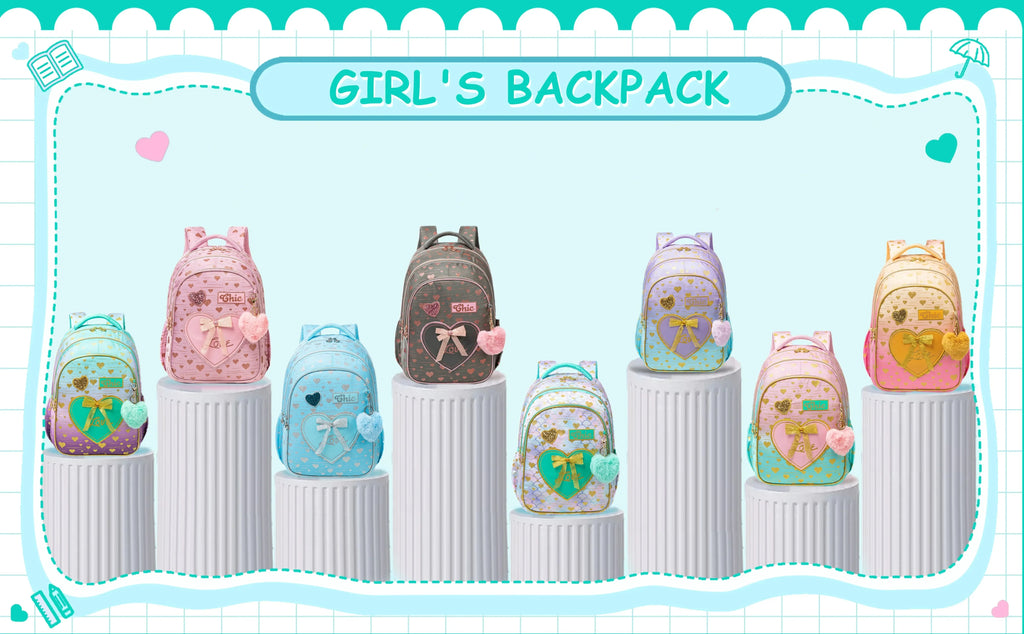 3PCS Girls School Backpack Set with Lunch Tote and Pencil Case Lightweight Elementary Bookbag for Kids Back To School Mochila