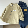 Teen Boys Shirt Coats Spring Autumn New Solid Color Single Breasted Stand Collar Long Sleeve Top For 3-10Y Kids Cotton Shirt