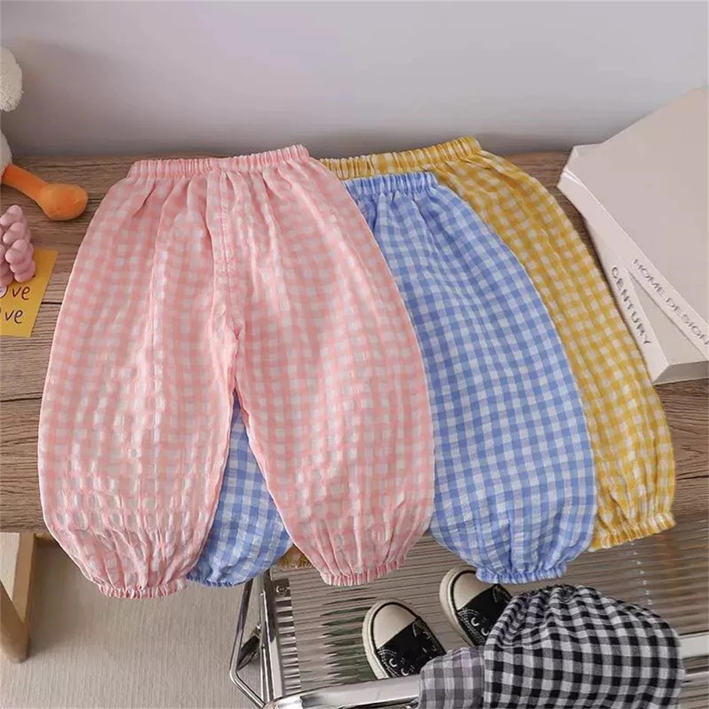 Pink Black Red Pants Outer Wear Kids Thin Loose Casual Trousers 1-6Years Old Child Solid Color Mosquito Pants Spring Summer