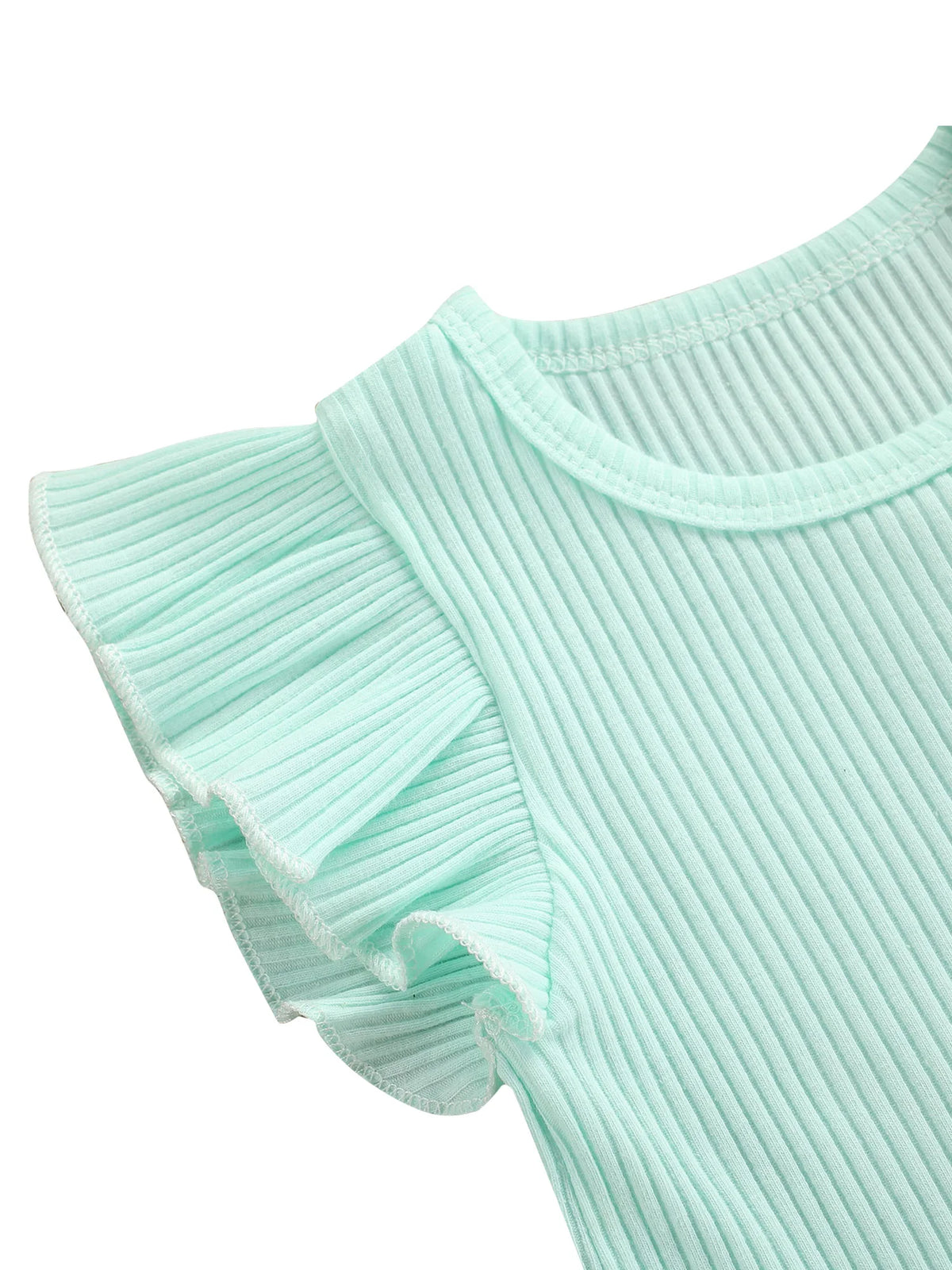 2Pcs Baby Girls Summer Outfits Fly Sleeve Rib Knit Tops Bow Suspender Skirt Set