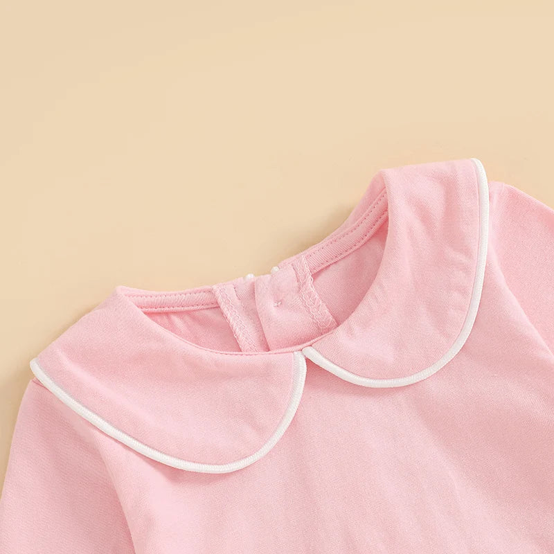 Pudcoco Baby Boys Girls Romper Long Sleeve Doll Collar Contrast Line Solid Color Bodysuit Newborn Playsuit