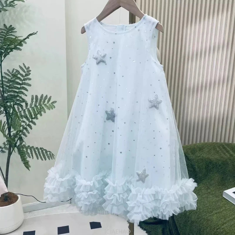 Teen Girl Clothes 2025New White Summer Girls  Flower Girl Birthday Outfit Vestido Princess Dress with Wings Kids Party Gown