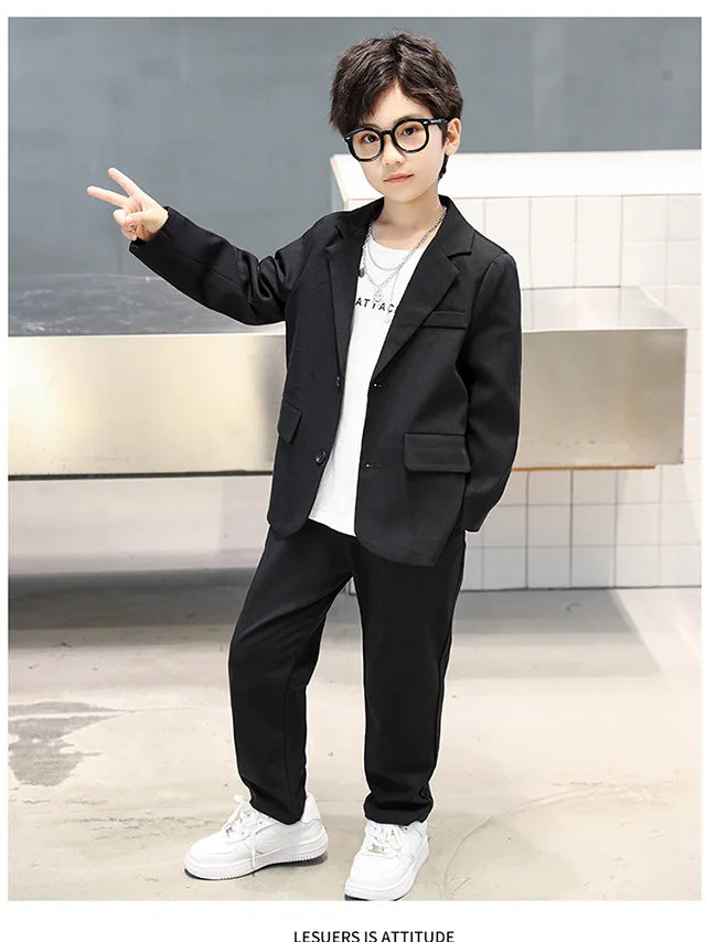Suits for Boys Spring Autumn Long Sleeve Casual Blazer Jacket Trouser 2pcs School Uniform Teen Kids Clothes Set Children Cosutme