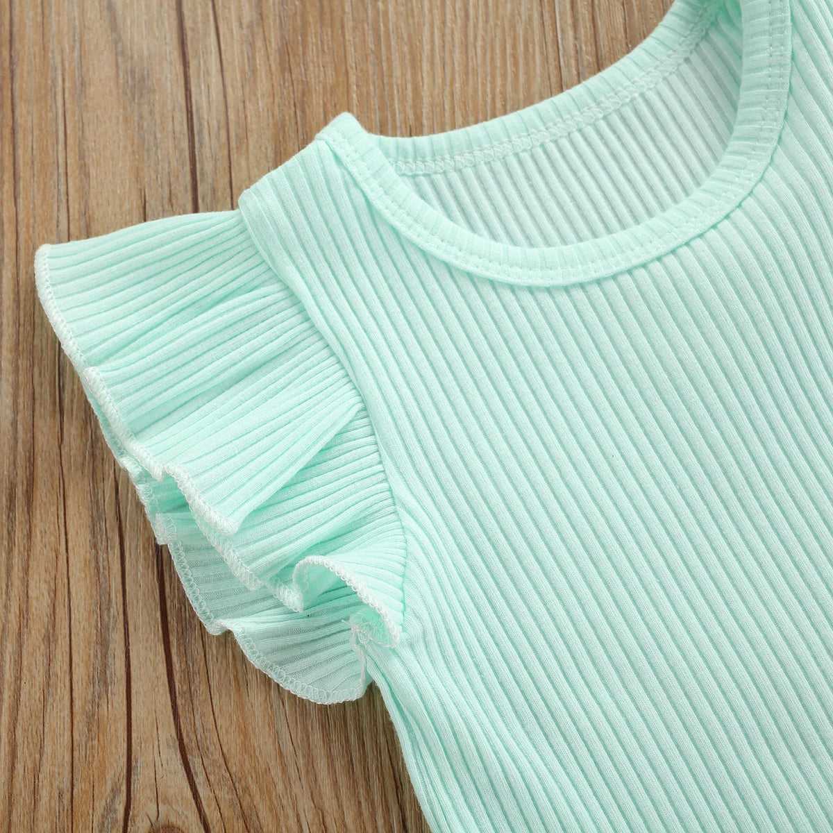 2Pcs Baby Girls Summer Outfits Fly Sleeve Rib Knit Tops Bow Suspender Skirt Set