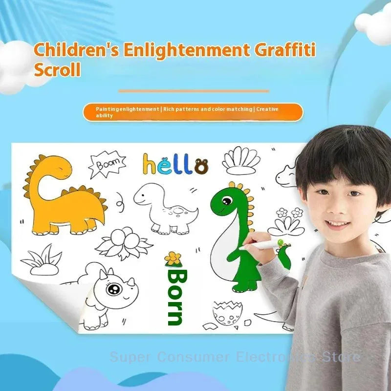 Ocean Dinosaur Princess Children's Drawing Scroll Paper - Coloring Scroll for Kids, Hand-drawn Painting and Color Filling