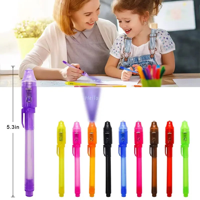 12pcs Invisible Ink Pen Spy Pen with UV Light Magic Marker for Secret Message Treasure Box Prizes Kids Party Favors Toys Gift