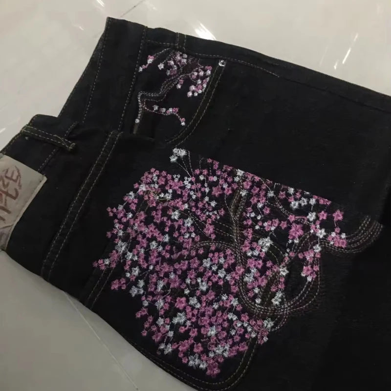 2025 autumn new European and American jeans embroidered pattern loose and personalized street Harajuku straight trousers