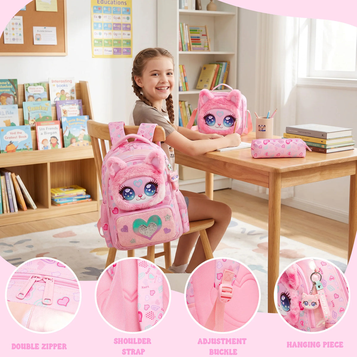 Kids School Backpacks for Girls Boys Backpack with Lunch Bag for Elmentary Students
