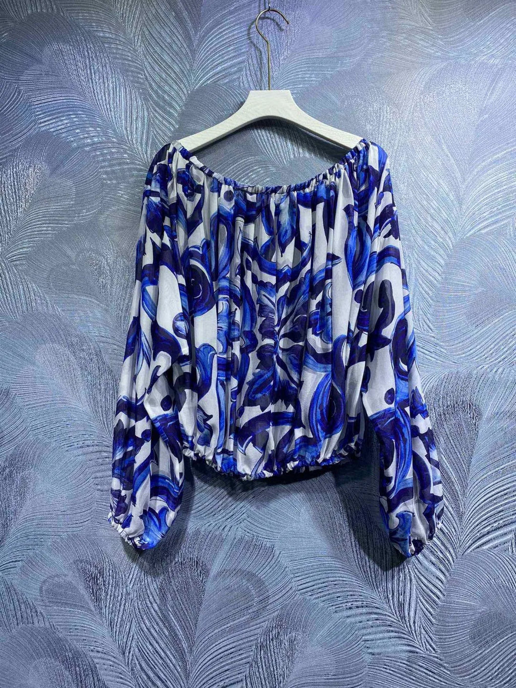 Boho Chic Summer Silk Blouse for Women | Off Shoulder Flowy Beach Vacation Top | Luxury Designer Loose Fit Printed Shirt
