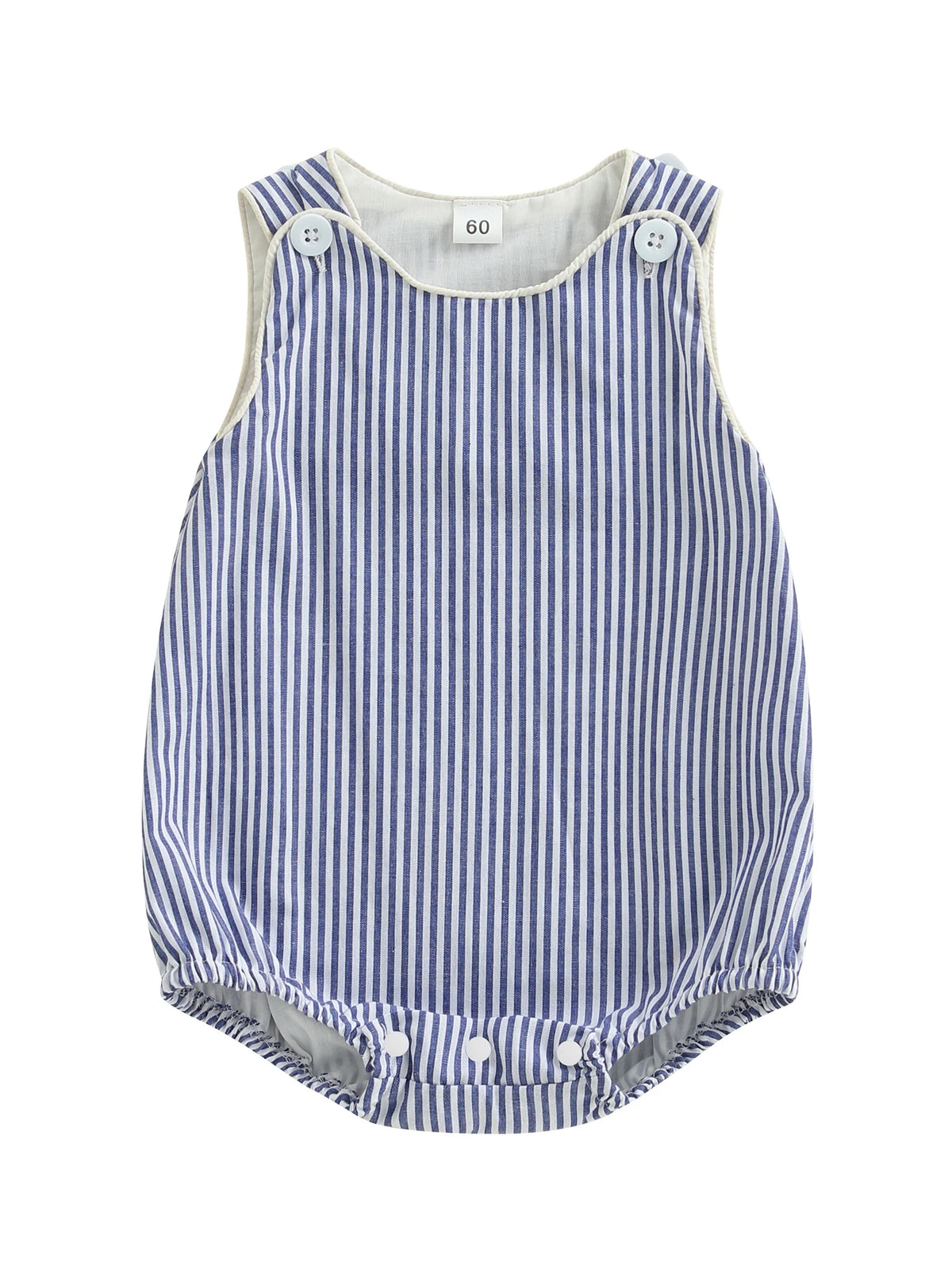 Baby Boy Romper Summer Sleeveless Round Neck Button Shoulder Stripes Print Romper Newborn Overalls
