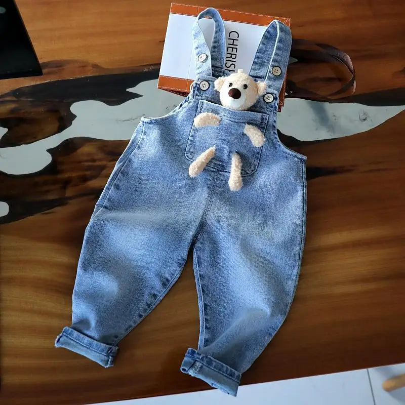 Baby Girls Jeans Pants Spring and Autumn Children's Denim Pants Boys and Girls Casual Denim Strap Pants 0-6 Years