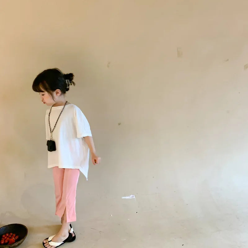 Girls T-shirt Children's Fashion T-shirt 2025 Summer New Style Back Fork Design T-shirt Baby Fashion Casual Short Sleeve Top