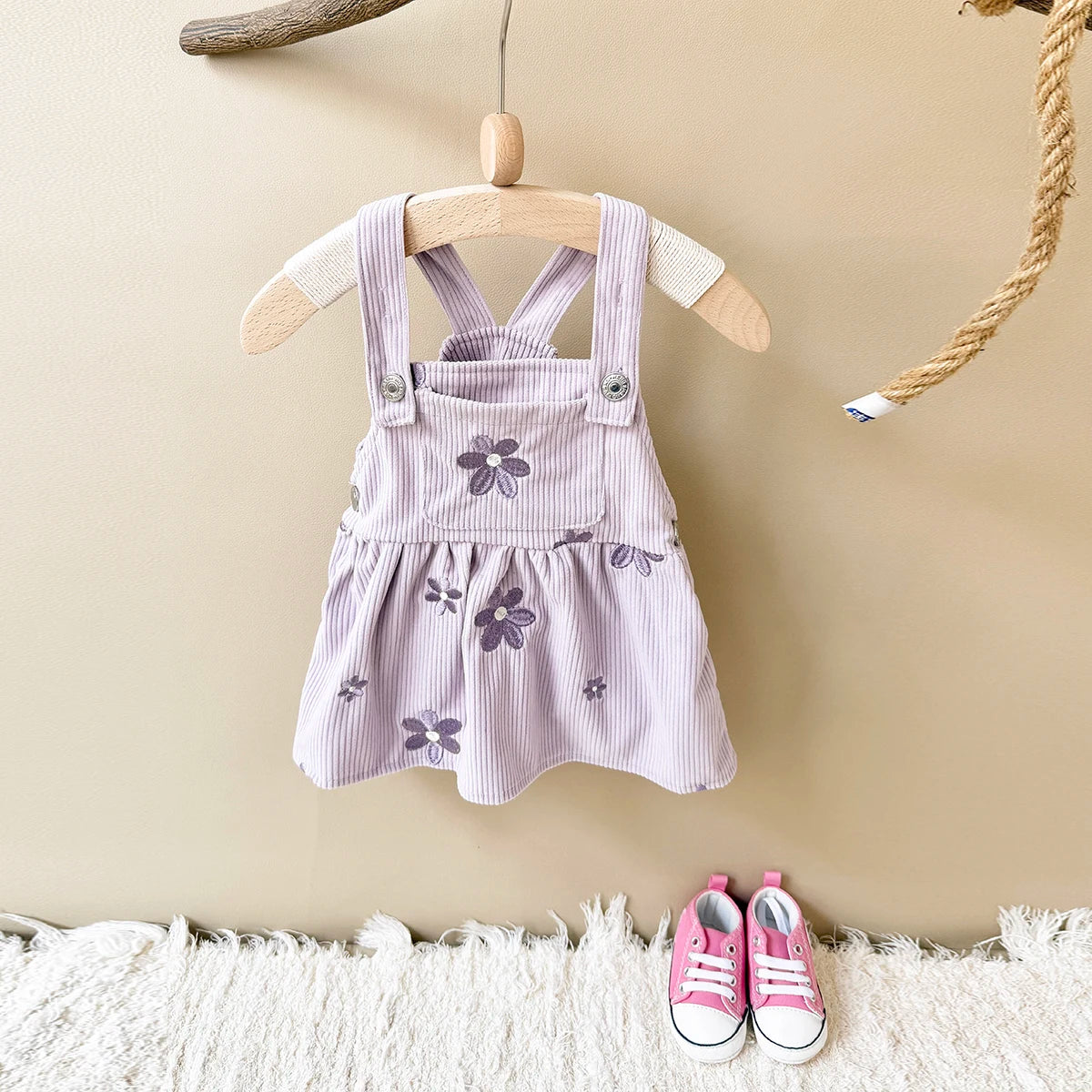 Toddler Infant Girls Denim Dresses Flowers Embroidery Strap Knee-Length Kids' Dresses One-piece 0-3 Years Overall Girl Clothes