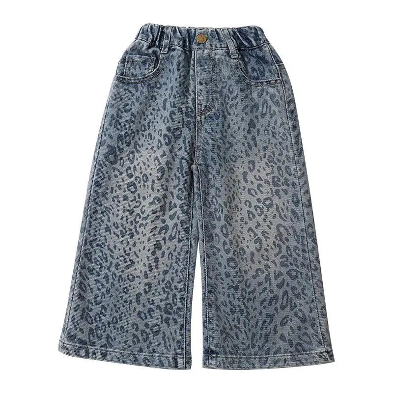 Girls Pants Spring Clothing New Children's Fashionable Jeans Leopard Pattern Wide Legs for Baby Girls