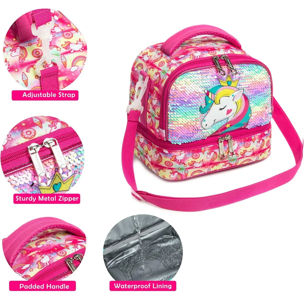 Kids Lunch Box for School Cute Insulated Lunch Bag with Strap Thermal Food Container for Girls Boys Portable Tote for Picnic