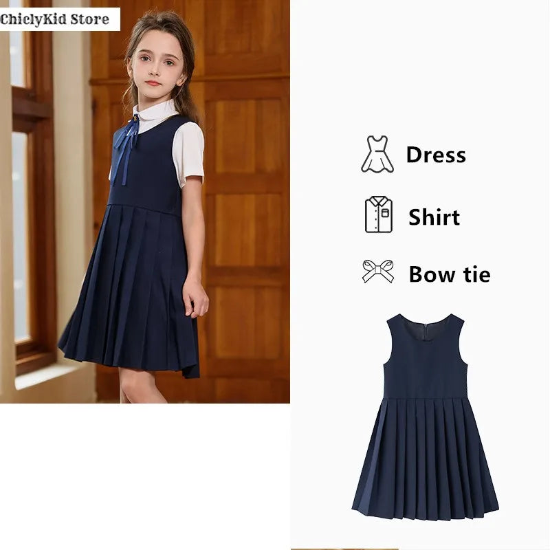 Boys British School Uniforms Shirt Shorts Girls Preppy Dress Kids Japan Korean Clothes Sets Children Students Summer Outfits