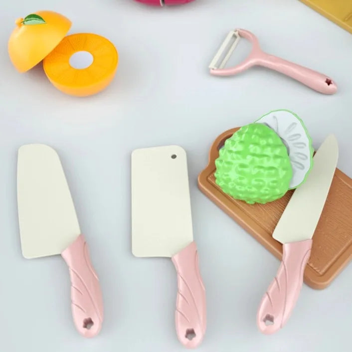 Kids Cooking Set 7Pieces Simulate Montessori Kitchen Tools Toddler Pretend Play Safe Board Fun Cutting Fruit with Knife Cutting