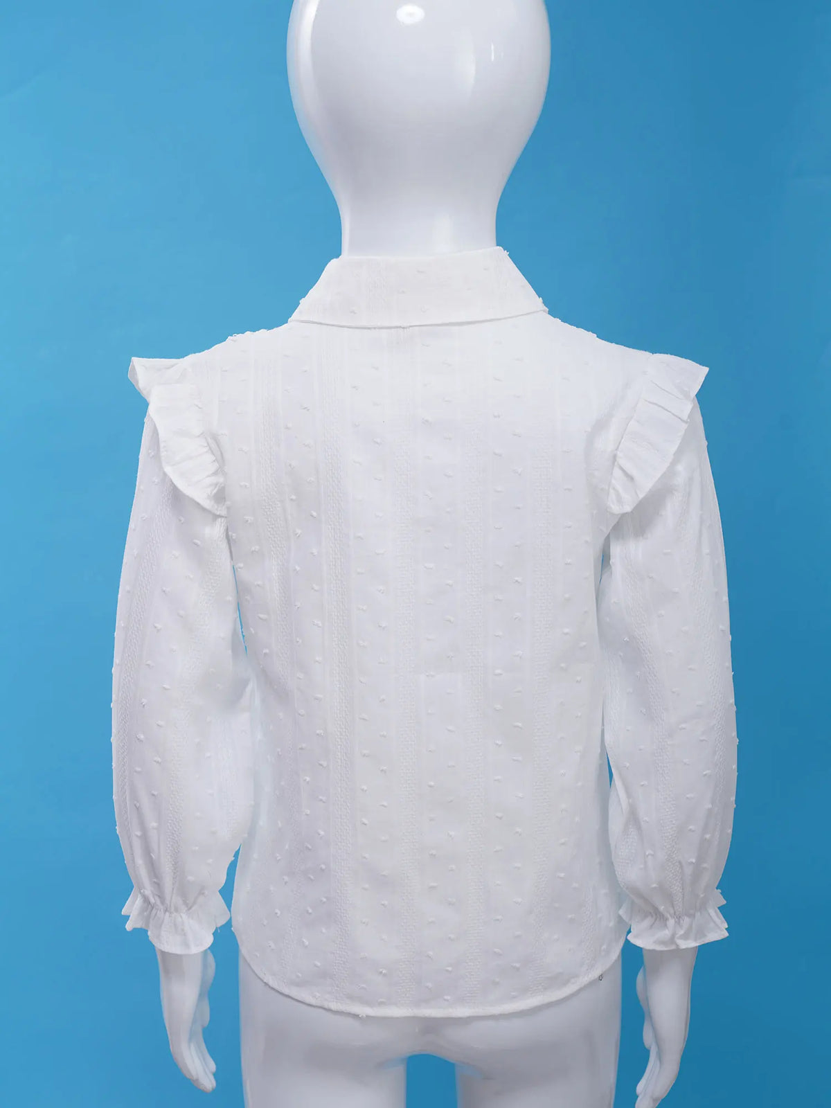 Kids Girls Shirts Spring Autumn Cotton Cute Lace Trim Collar Solid Color Puff Sleeve Bowknot Blouse Tops Casual School Uniform