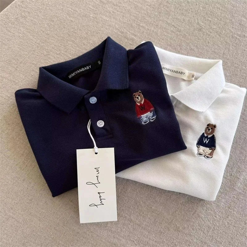 Cute Toddler Boys Polo T-shirts Bear Kids Tops Tees Summer Children's Clothes