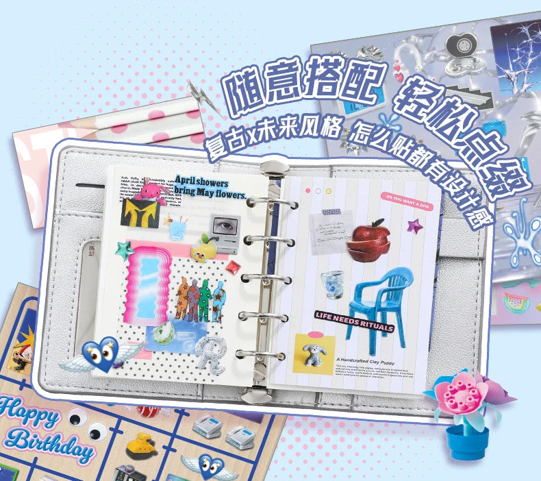 JIAMEI 30sheets Retro and Future Series Kawaii Ins Die Cutting Font Stickers Book DIY Diary Clipbook Aesthetics Stickers