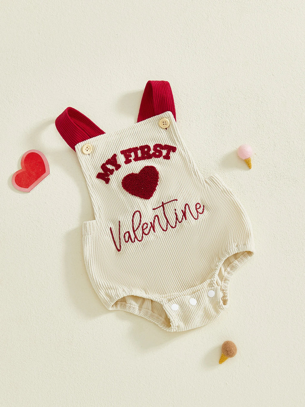 My First Valentines Day Baby Girl Boy Outfit Newborn Love Heart Romper Corduroy Sleeveless Bodysuit 0-18 Months