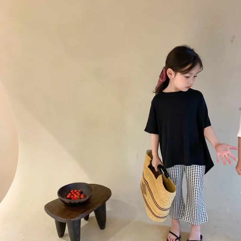 Girls T-shirt Children's Fashion T-shirt 2025 Summer New Style Back Fork Design T-shirt Baby Fashion Casual Short Sleeve Top
